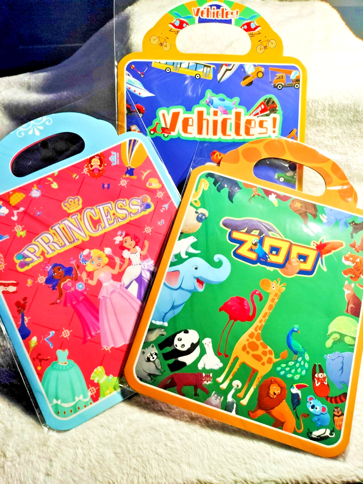 3D Sticker Books 3pck for Ages 2-8 Reusable Stickers Animal Princesses Vechicles