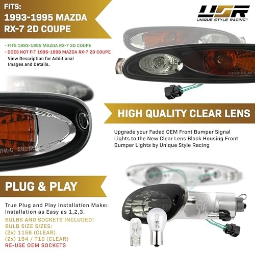 USR 93-95 RX7 Bumper Light – SMOKED Front Turn Signal Lamps (Left + Right)