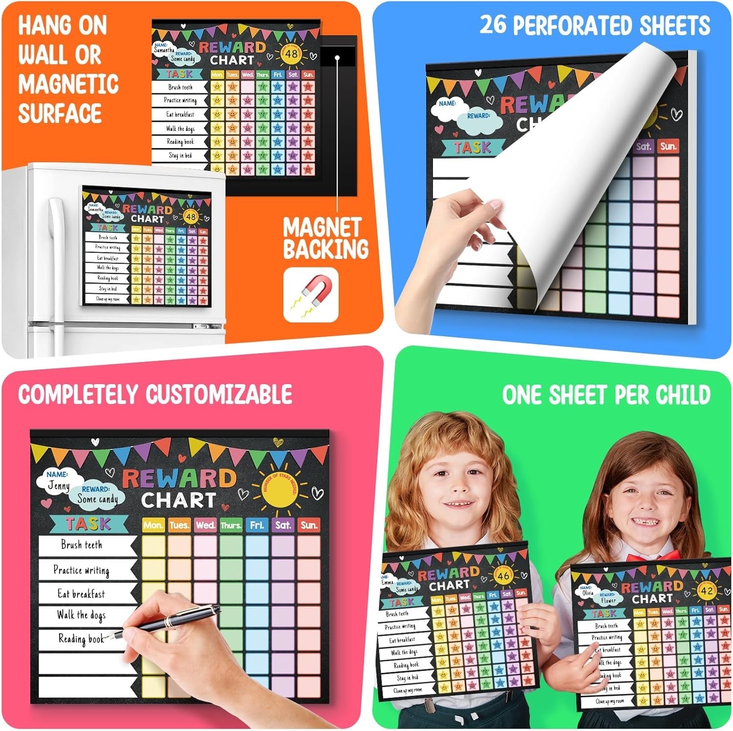 Reward Chart for Kids,Magnetic Behavior Chore Chart for Kids at Home,26 Black…