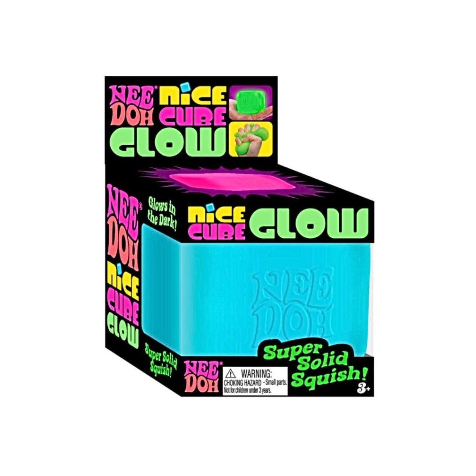 NeeDoh Nice Cube Glow – BLUE, 1 pc-Super Solid Squish Fidget Sensory Toy – NIB