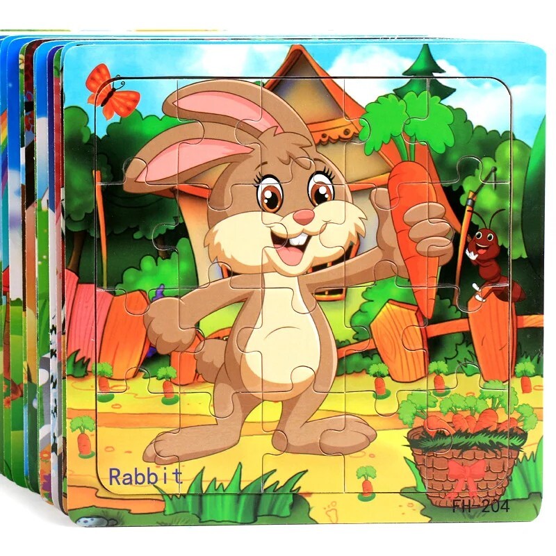 Wooden 3D Montessori Jigsaw Puzzles Toddlers, Educational Cartoon Learning Toys