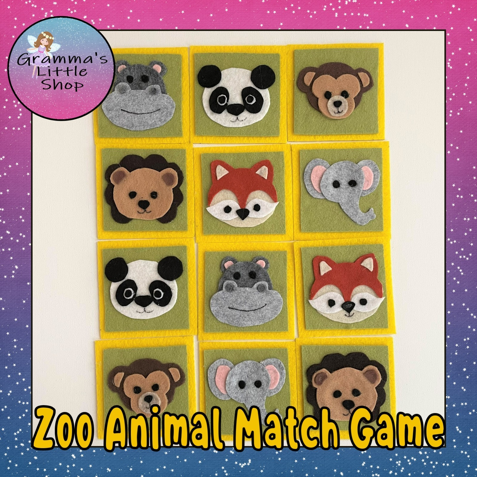 Zoo Animal Match Game Felt Sample Set for Felt or Flannel Board Play