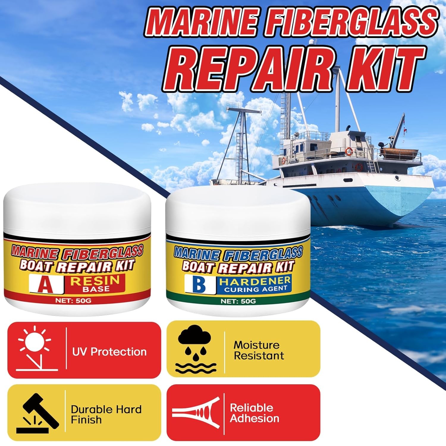 Fiberglass Marine Repair Kit, Gelcoat Repair Kit for Boats with Water Spot