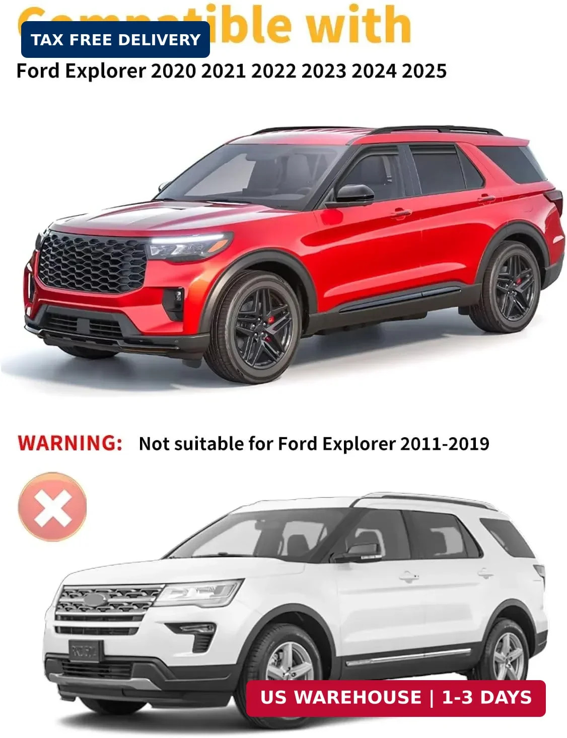 in-Channel Window Rain Guards Fit for Ford Explorer 2020 2021 2022 2023 2024 202