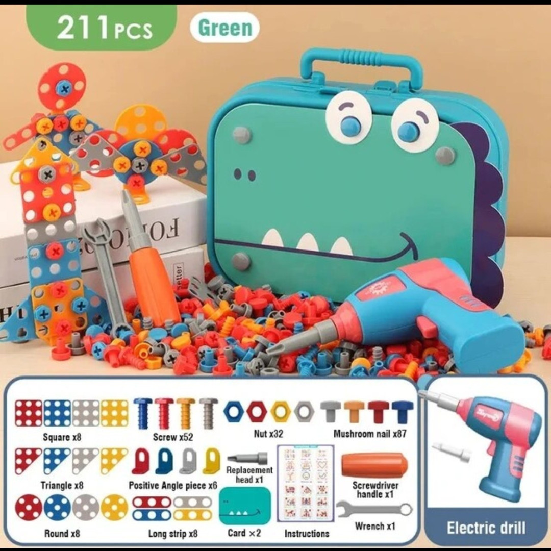 Kids Creativity Tool Box, Creative Puzzle Toy with Electric Drill Screw Tool Set