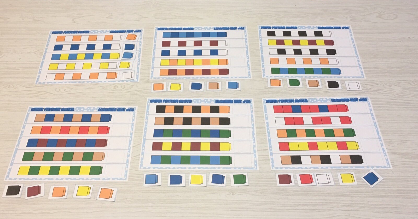 Unifix Pattern Match – Set of 6 Learning Mats & 30 Cards – Laminated Activity