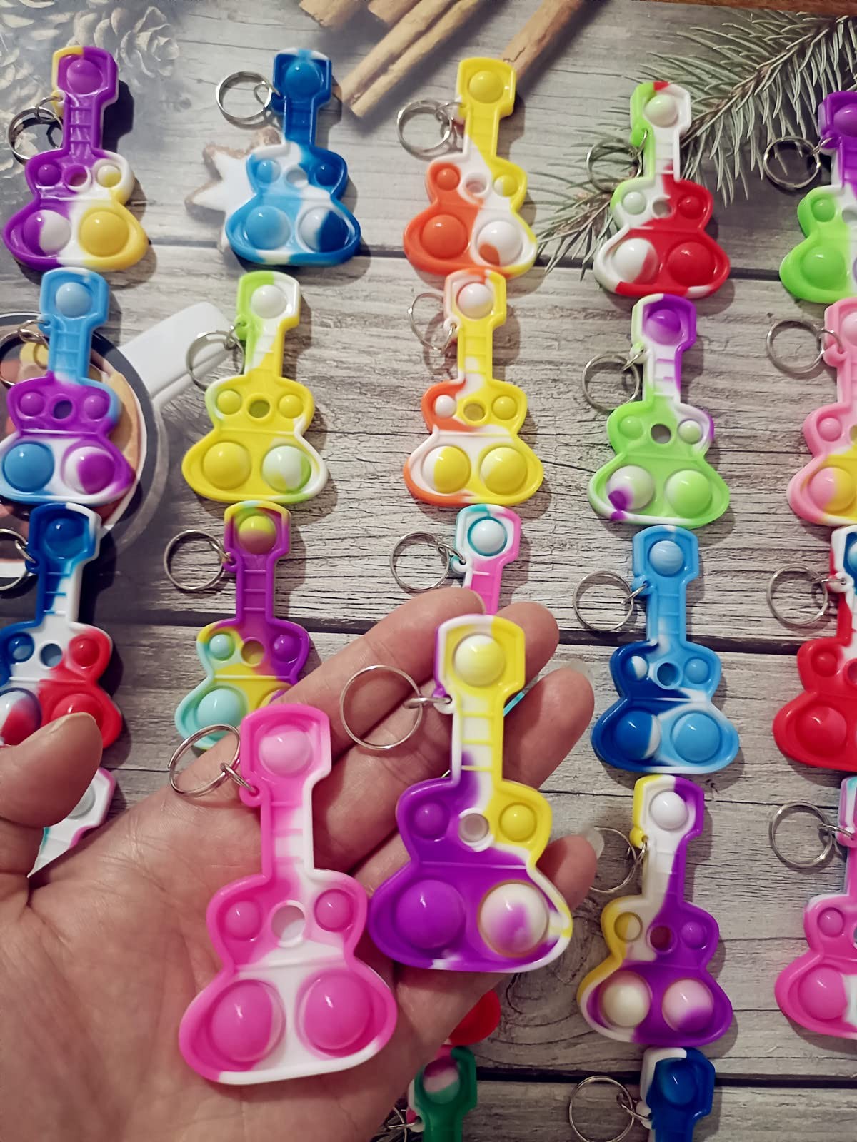 Roaqua Students Gifts Mini pop Bulk Guitar Fidget Keychain 3*2*0.2inch, Yu-4