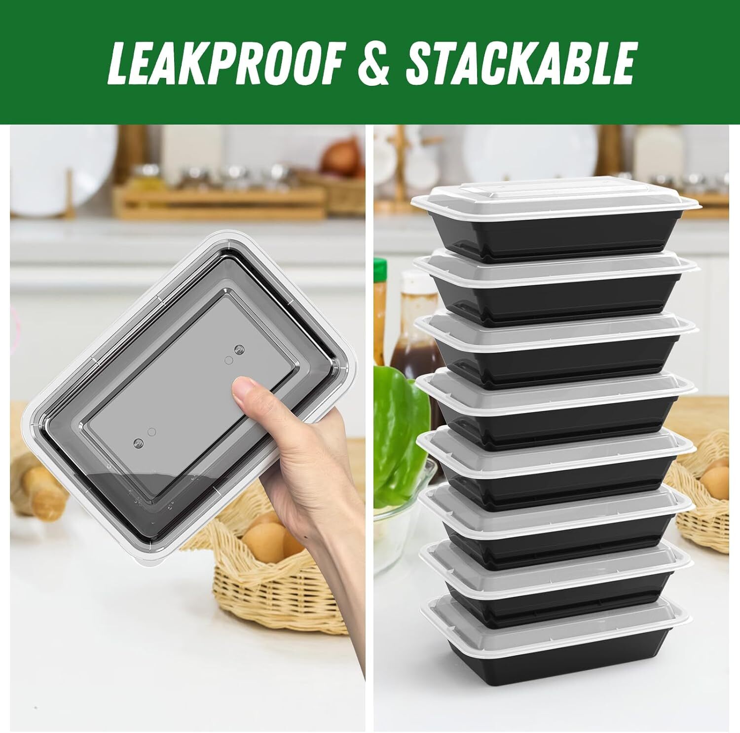 50 Pack 32 oz Meal Prep Containers Reusable , Microwave Freezer Dishwasher Safe