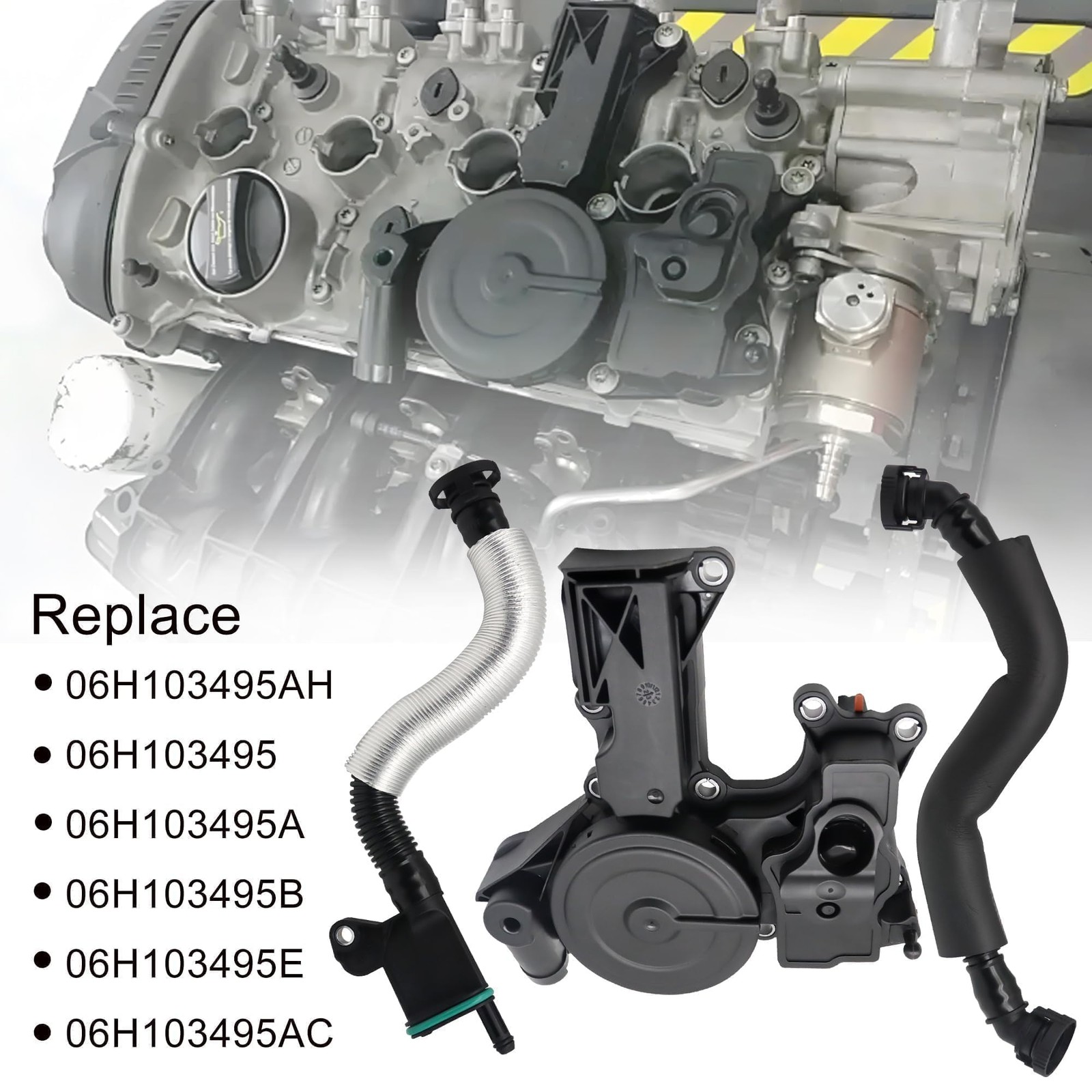06H103495B PCV Valve Engine Crankcase Vent Oil Separator 06H103495AB, Black