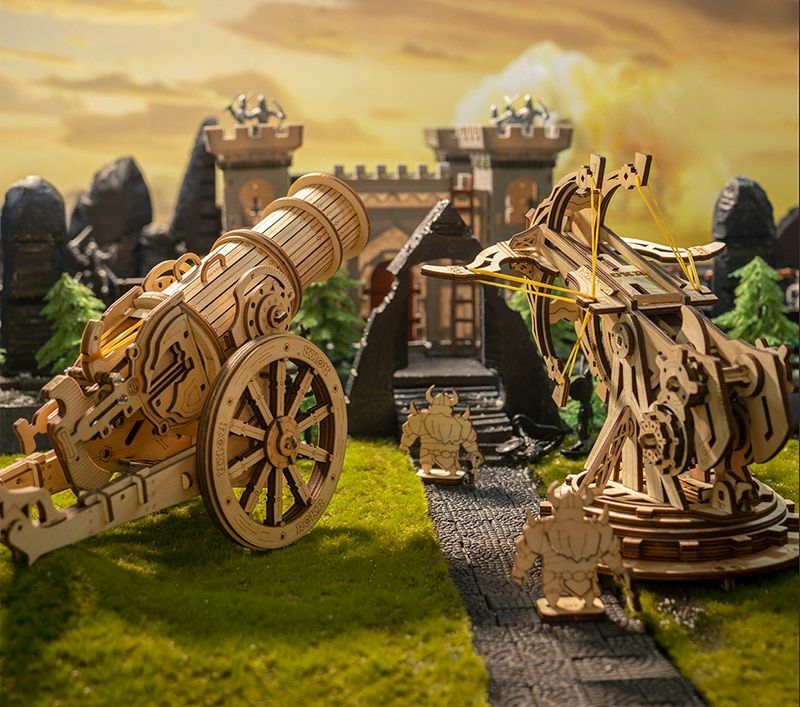 Wooden Puzzle 3D Toy Artillery Model Siege Assembly Gift DIY Game Children Xmas