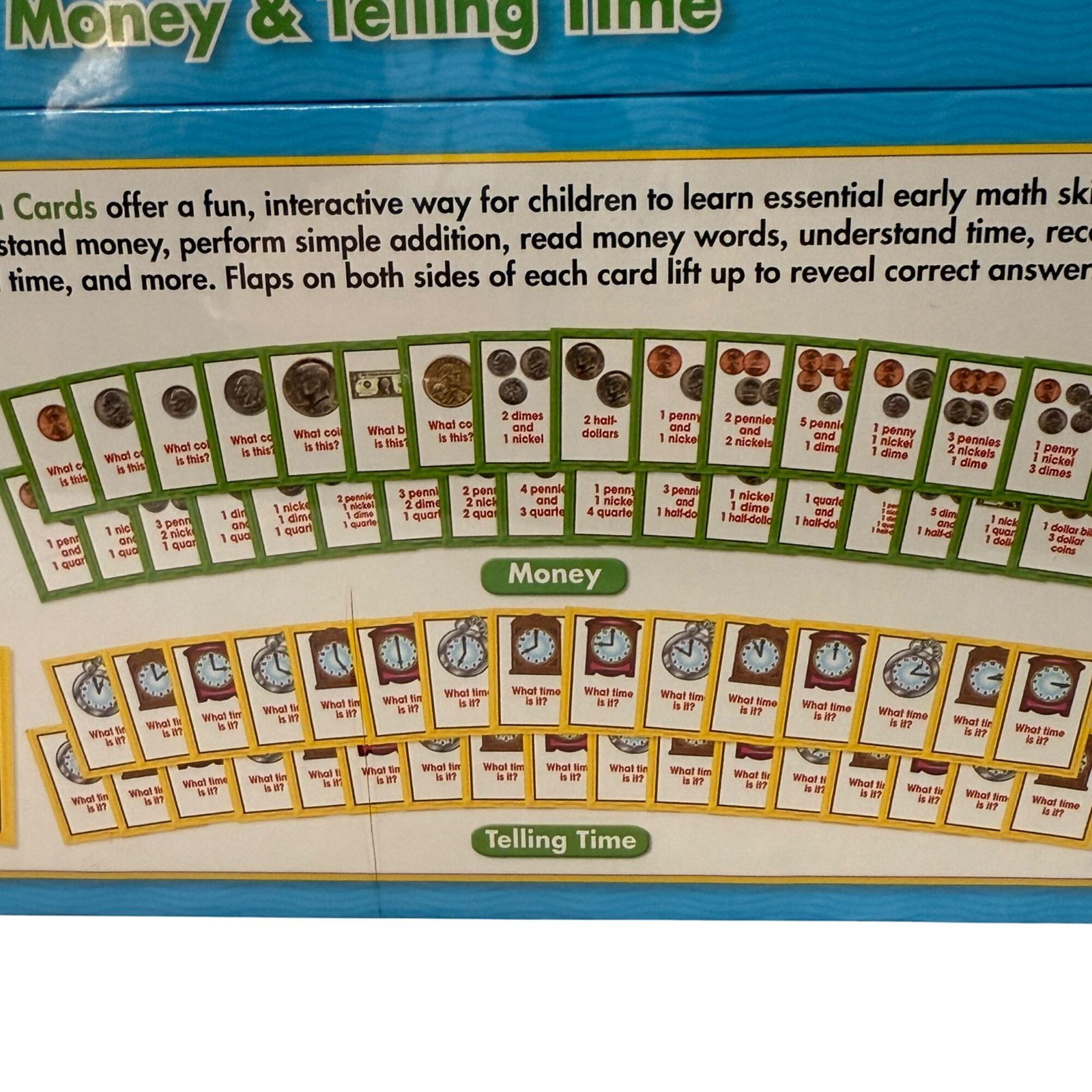 Scholastic SEALED NEW Flip-Open Flash Cards Money & Telling Time 64 Sturdy Cards