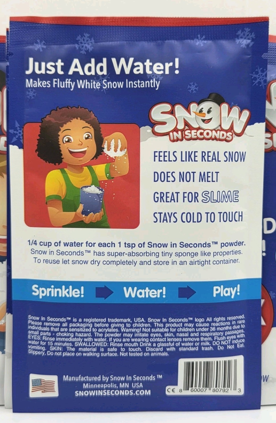 Lot Of 4 Packs Of Instant Faux Snow Mix Makes 4 Gallons Total Pretend Play