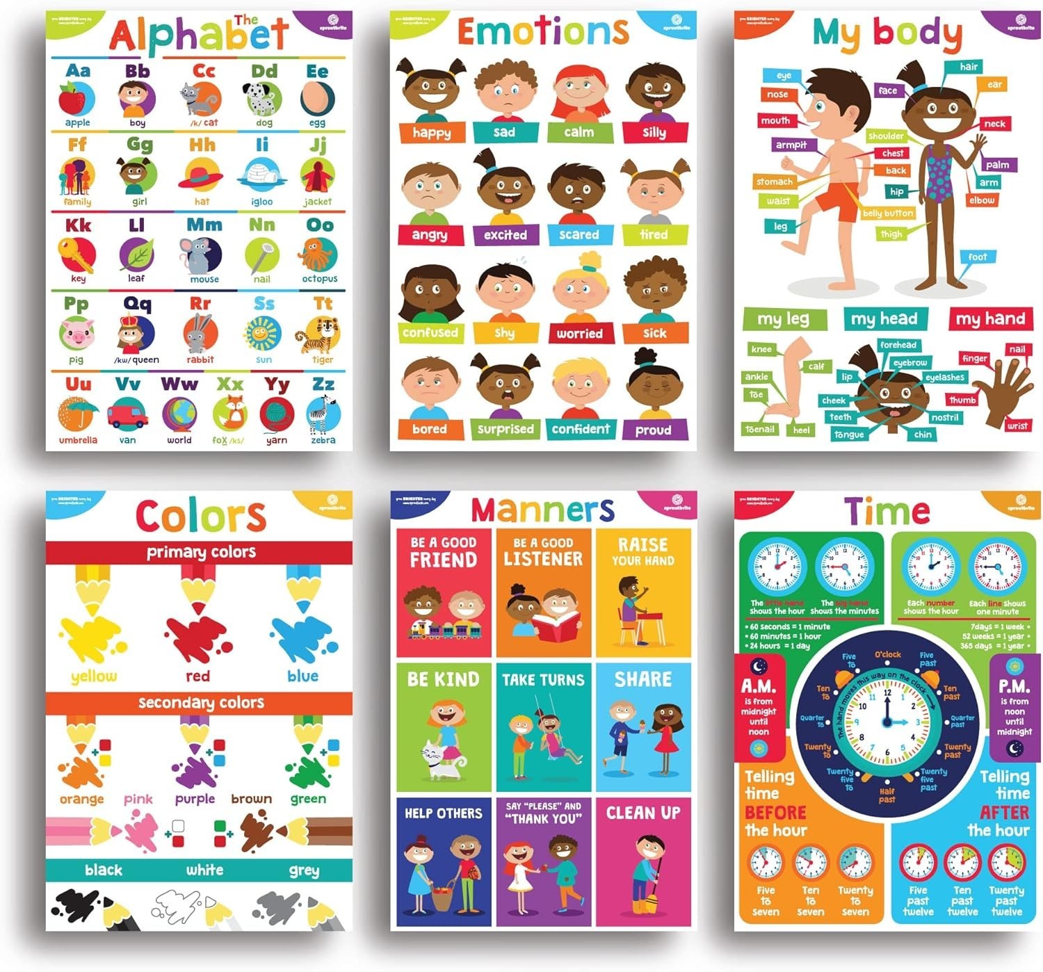18 Educational Posters Bundle for Toddlers – 12″x16″ Colorful Learning Charts