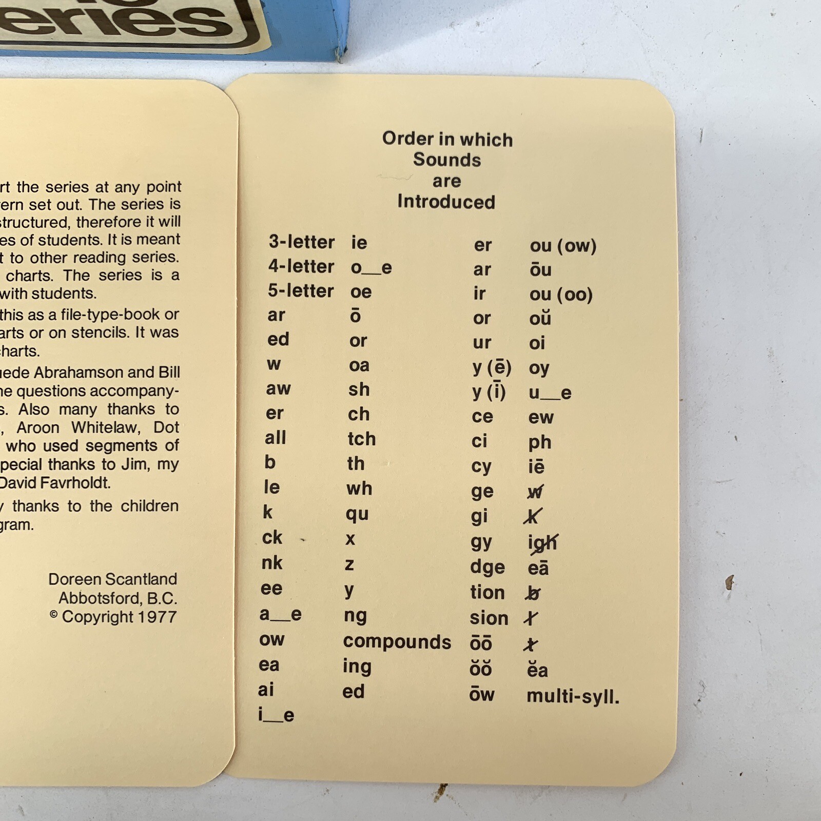 Scantland Reading Chart Series Cards Homeschool Student Materials Vintage 1977