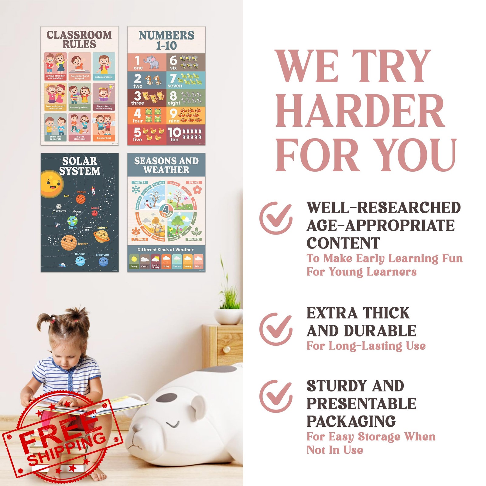 Decorably 20 Boho Learning Posters Toddlers 3-5 11×17