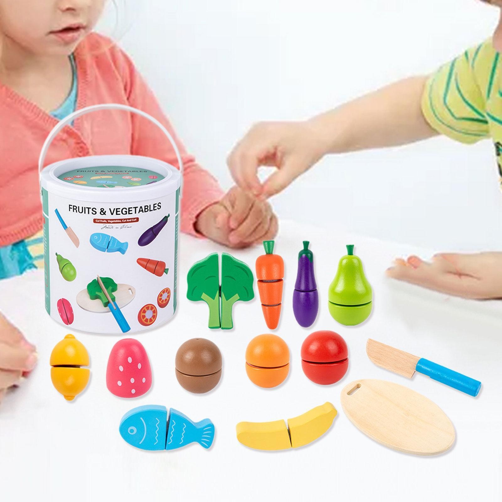 13Pcs Wooden Food Set Kitchen Accessory Early Learning Sliceable Interactive