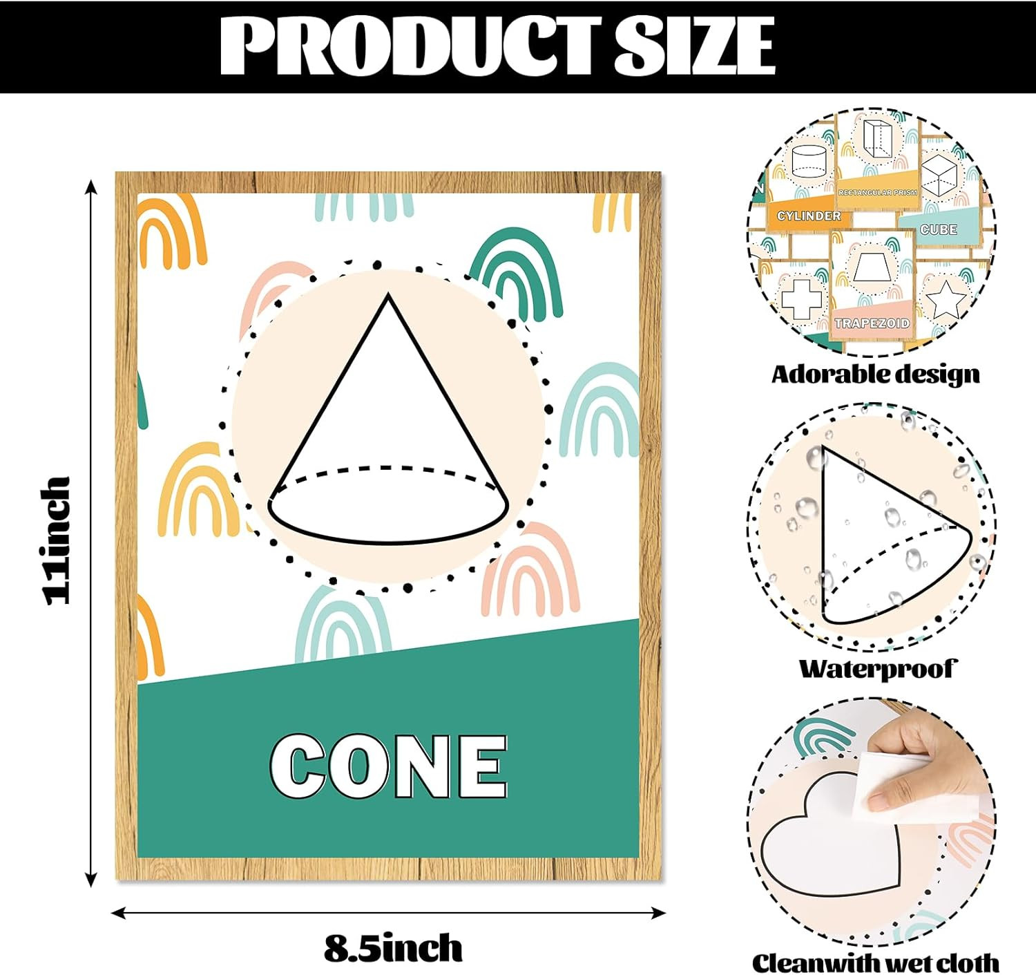 14Pcs Boho Rainbow Basic Shapes Early Learning Posters 2D and 3D Classroom Shape