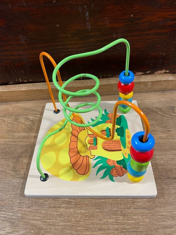 Colorful Wood Bead Maze Toy Two Tracks Mushroom House Graphics Bead Toy