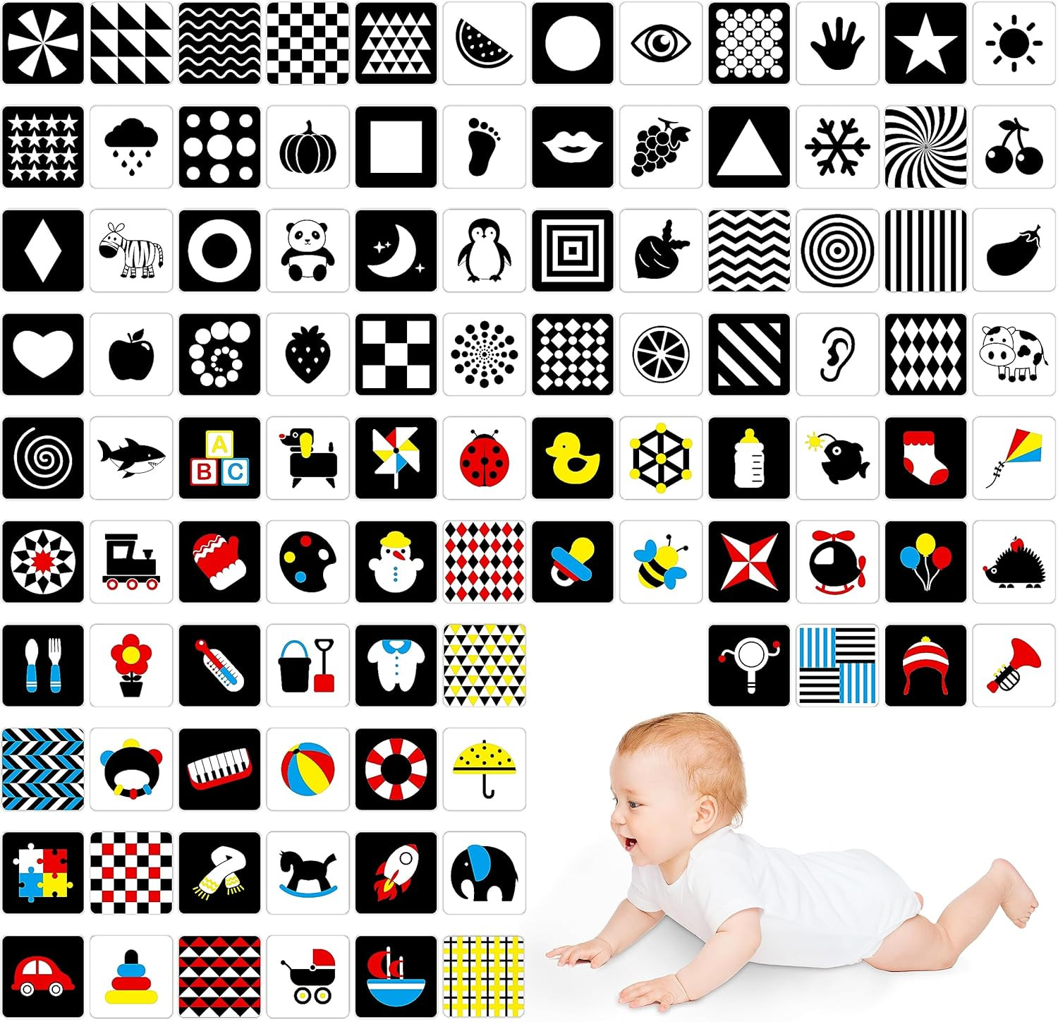 100 PCS 200 Page Black White Colorful 3D Visual Stimulation Baby Flashcard for N