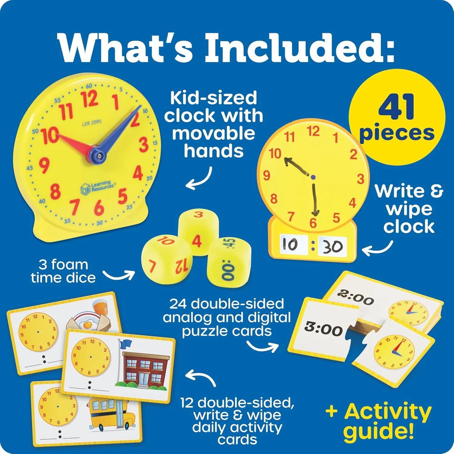Learning Resources Time Activity Set – Kids Learning Clock, Classroom Clocks for