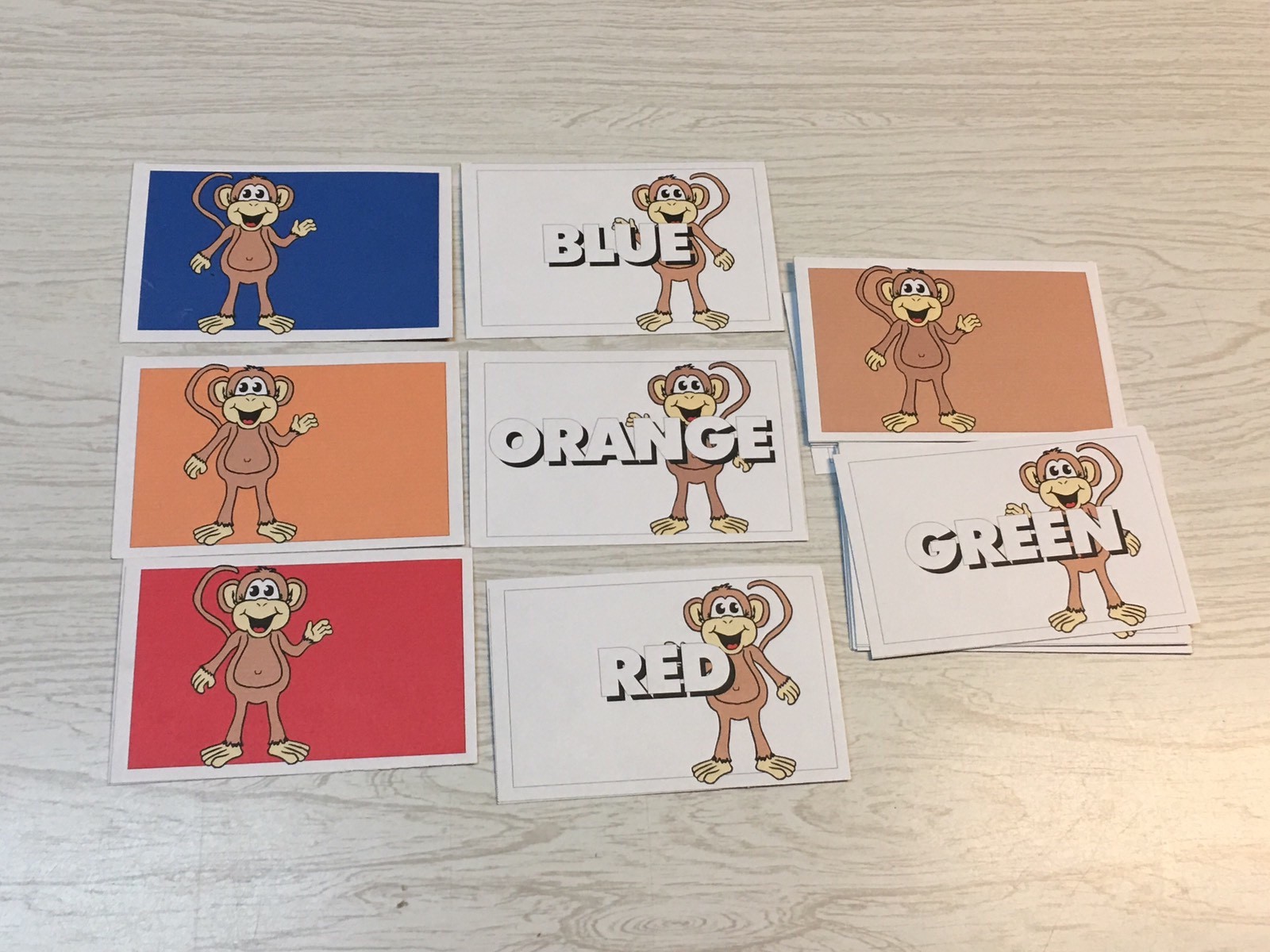 Monkey Color Word Match – Laminated Activity Cards#