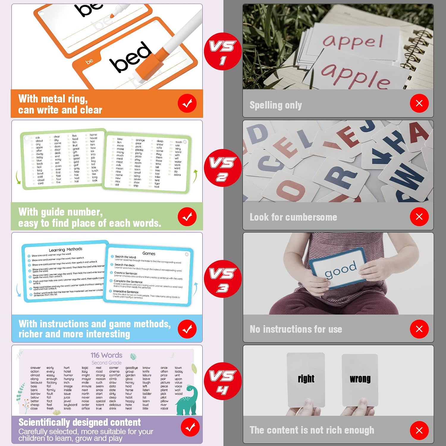 58 Cards, 116PCS High Frequency Sight Words Flash Cards (Kindergarten), Phonics