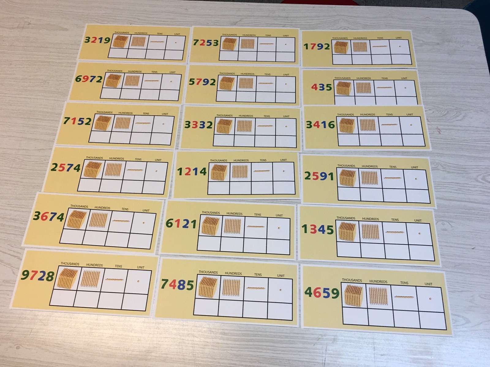 Golden Beads Place Value Kit – 21 – Laminated dry erase cards