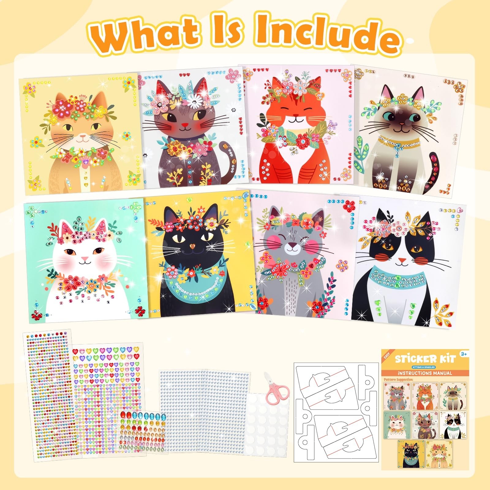Gem Art Sticker Kit, Arts and Crafts for Kids Age 4-12, 8 Cat Themes Diamond …