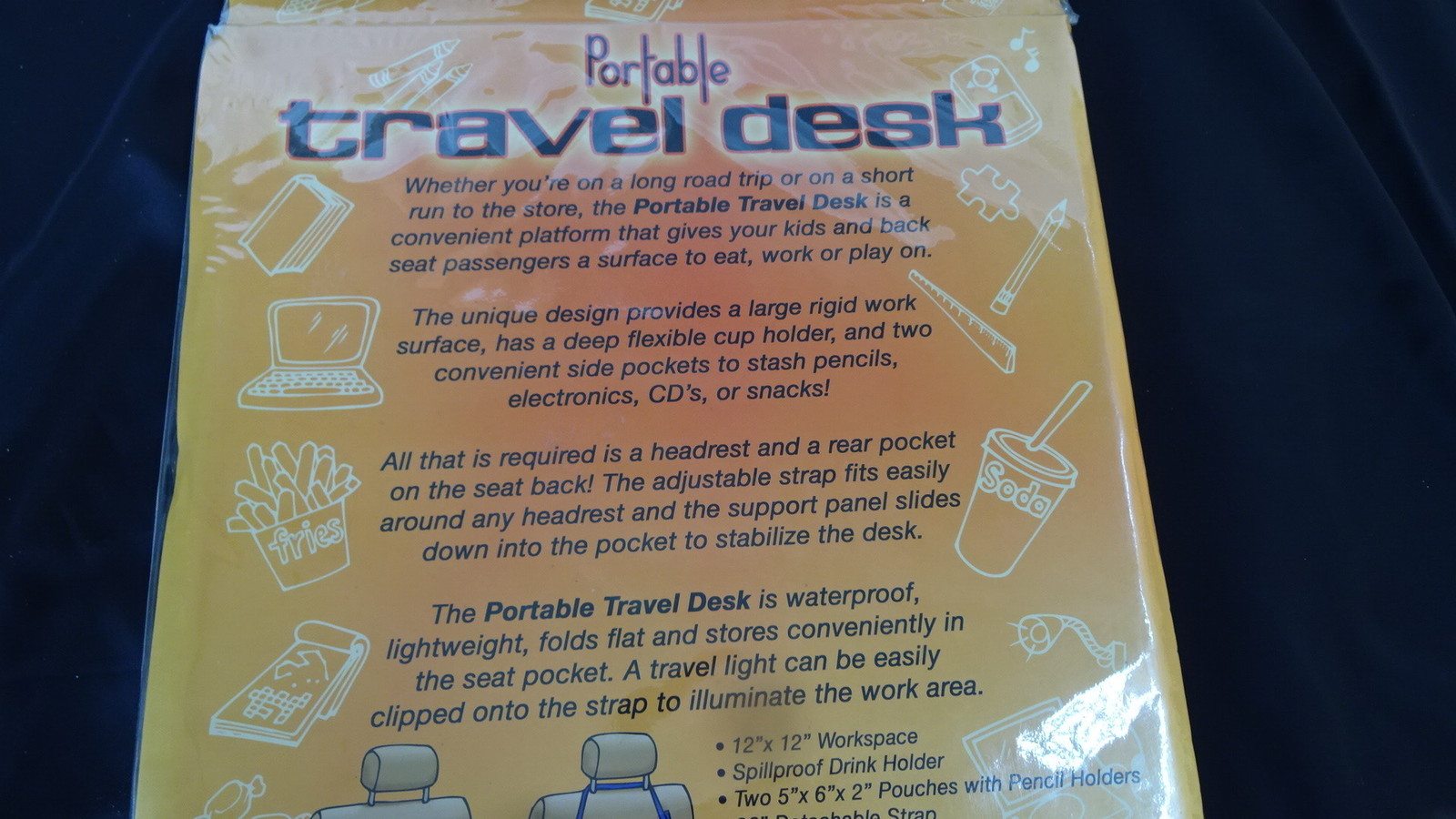 PORTABLE TRAVEL DESK For Child Car Travel Folds Flat Drink Holder New Sealed