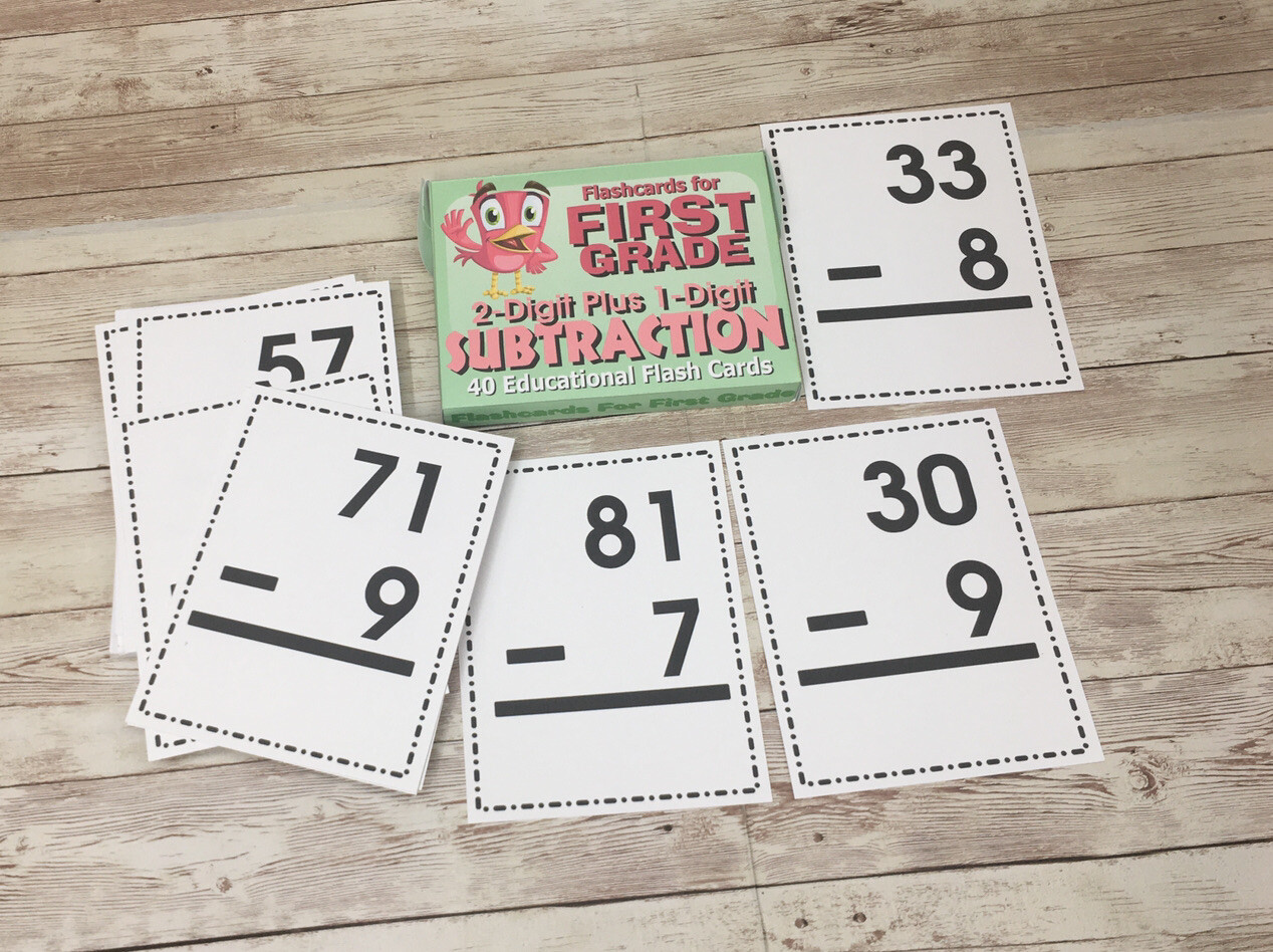 Subtraction 2-digit plus 1-digit Flashcards For First Grade – Educational