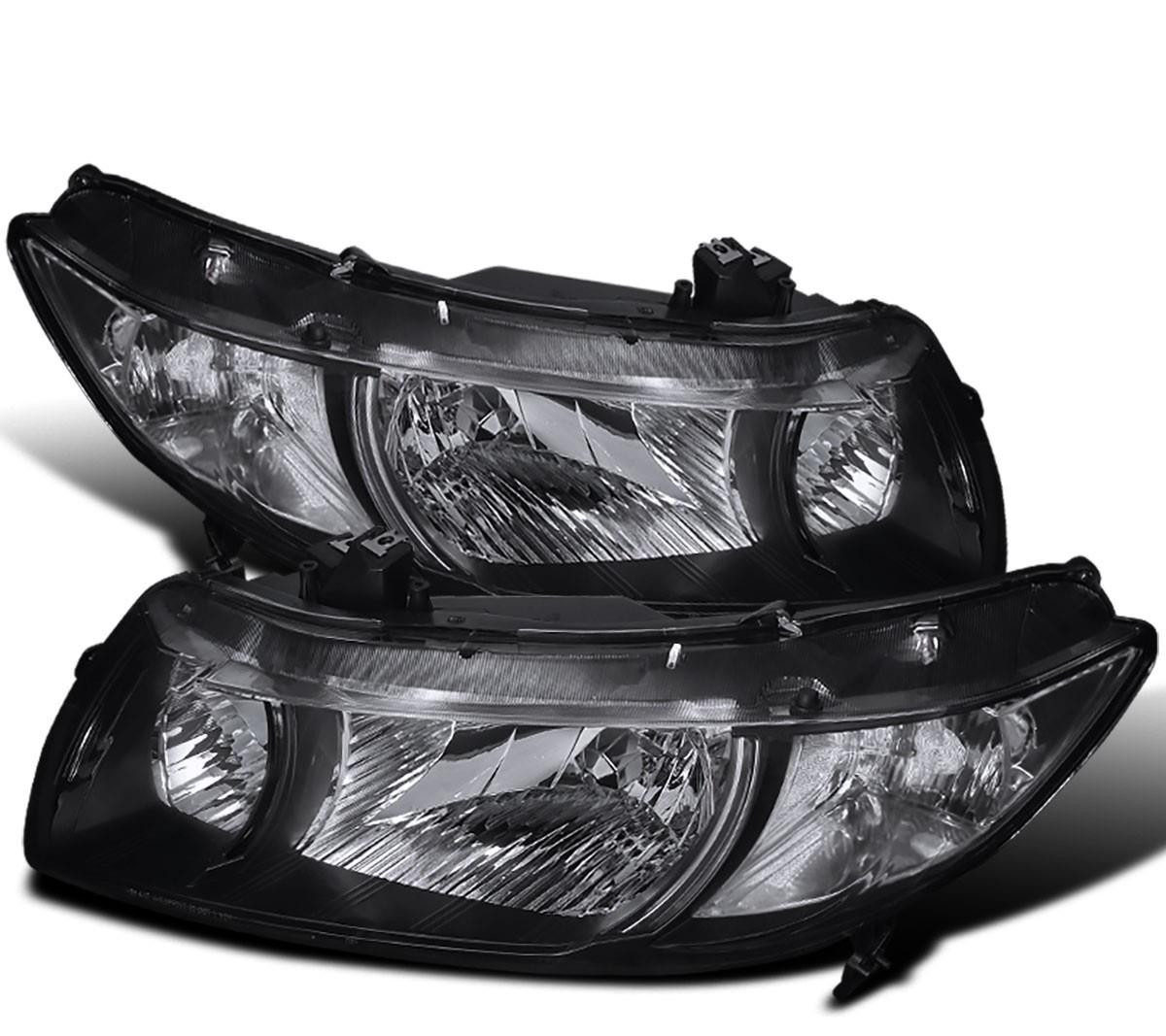 06-11 Honda Civic Coupe 2-Door Headlights Black Housing Clear Reflector Pair L&R