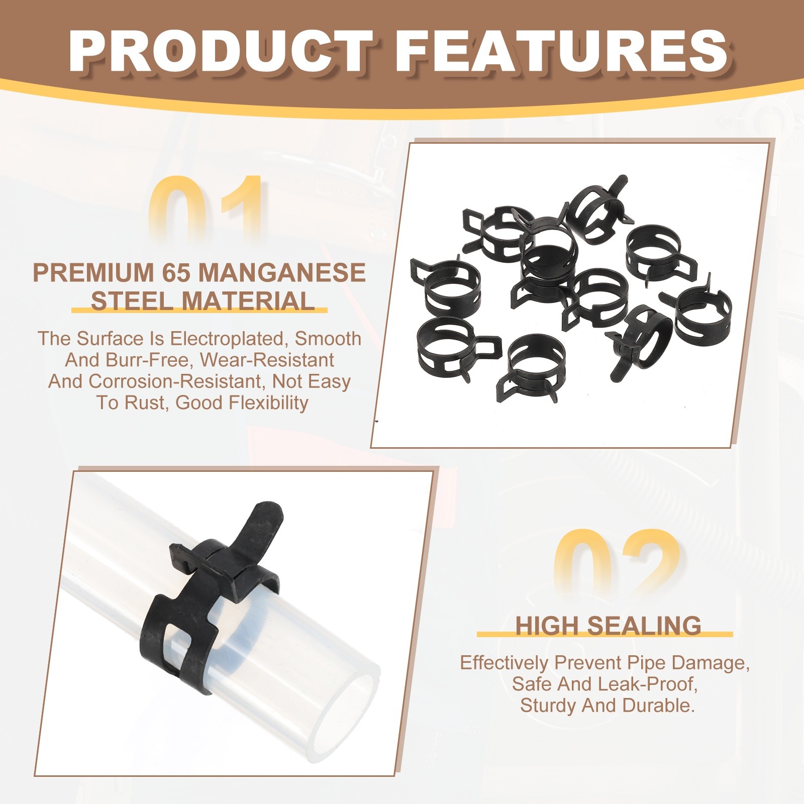 32 Pcs Spring Band Hose Clamps for 15.1-16.7mm OD 0.6″(14mm) ID Black