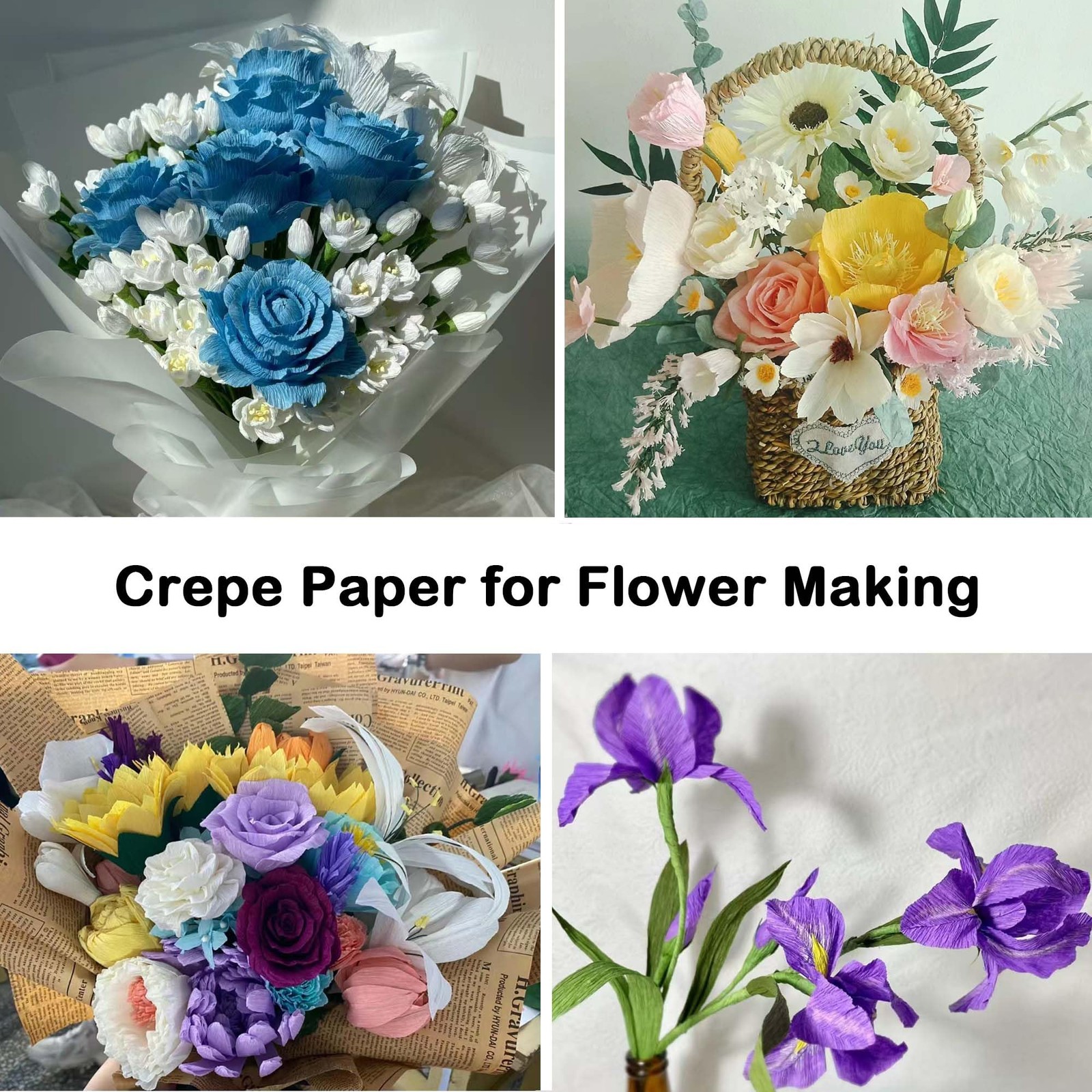 Beyoslf 4 Rolls Crepe Paper for Flower Making, 9.8 Inch Wide 8ft Long Heavy Wide