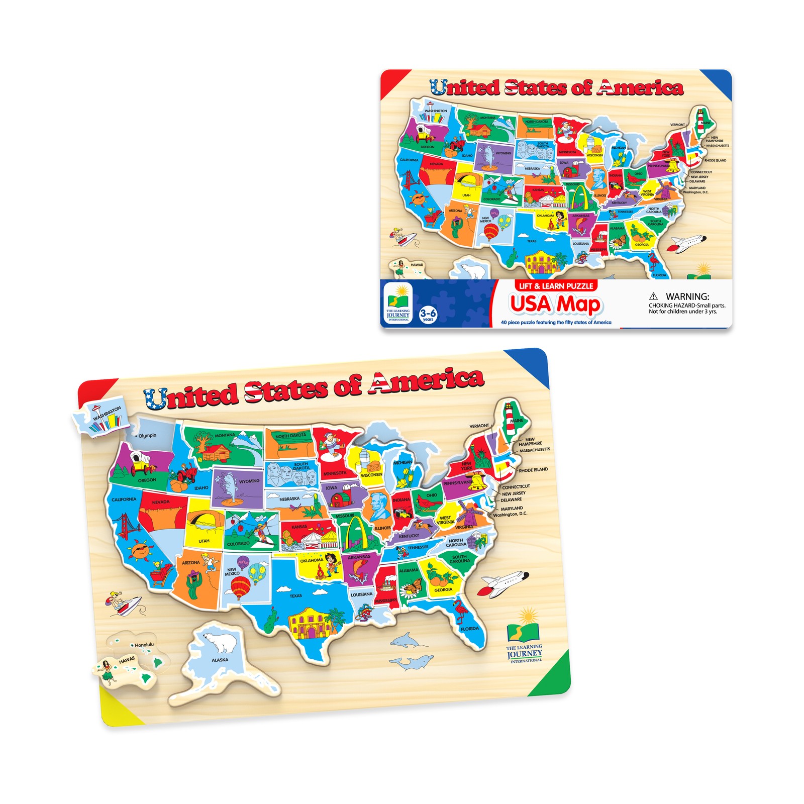 New – The Learning Journey Lift & Learn Puzzle – USA Map: 40 Pcs – Ages 3-6