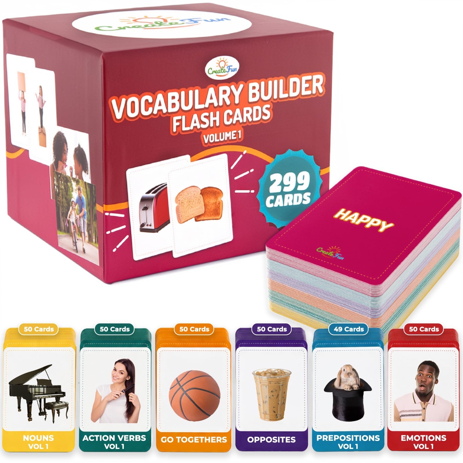 299 Vocabulary Builder Flash Cards – Educational Photo Cards for ESL, Speech The