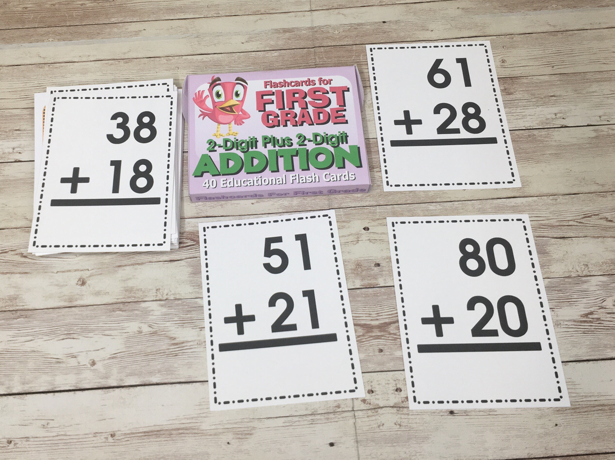 Addition 2-digit plus 2-digit Flashcards For First Grade – Educational