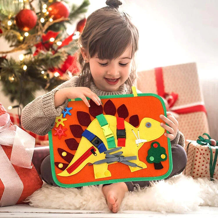 Busy Board Montessori Toys for Toddlers, Dinosaur Sensory Activity Board