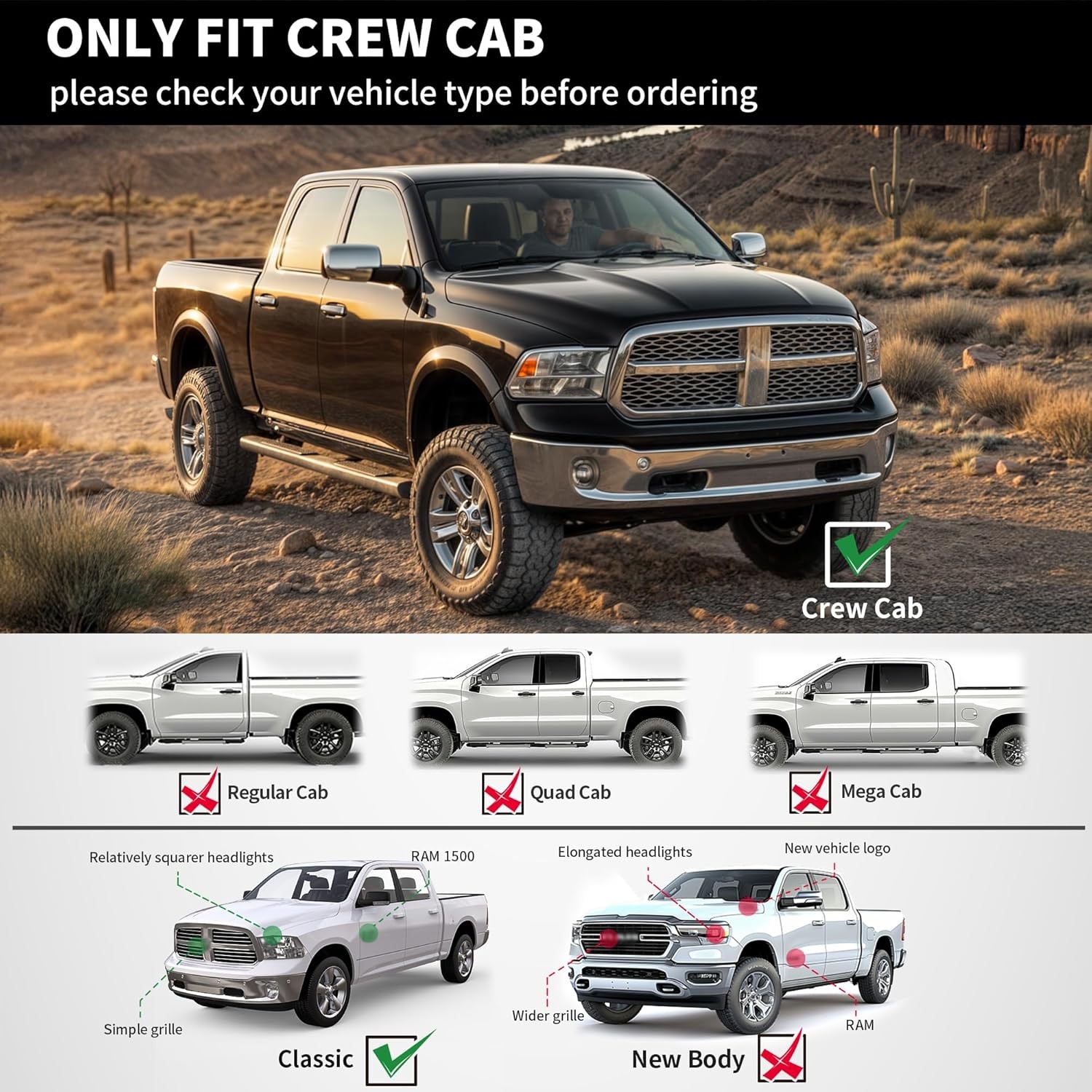 Side Steps 6 Inch for Dodge Ram 2009 2018 Textured Black
