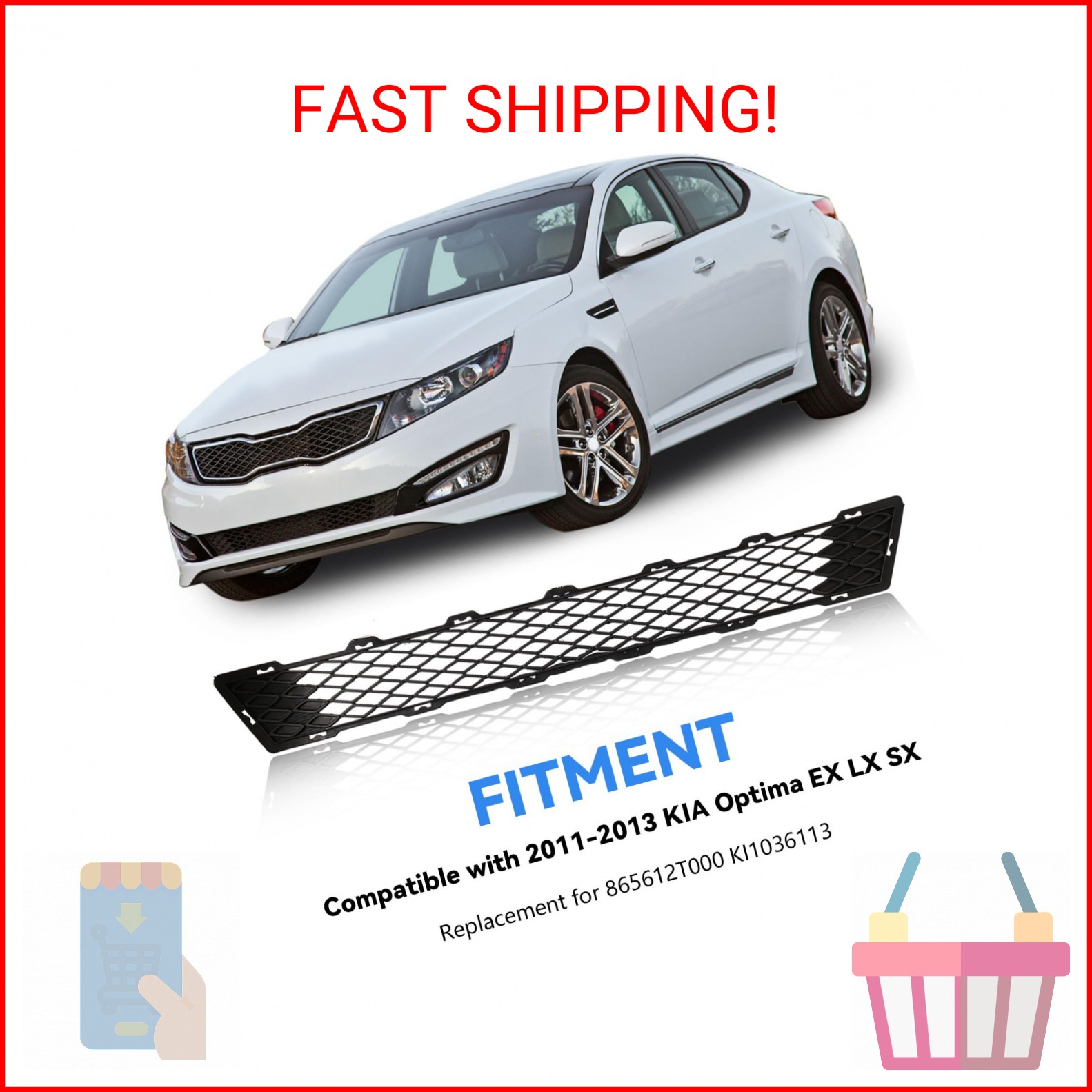 Front Bumper Lower Grill Compatible with 2011 2012 2013 KIA Optima Direct Replac
