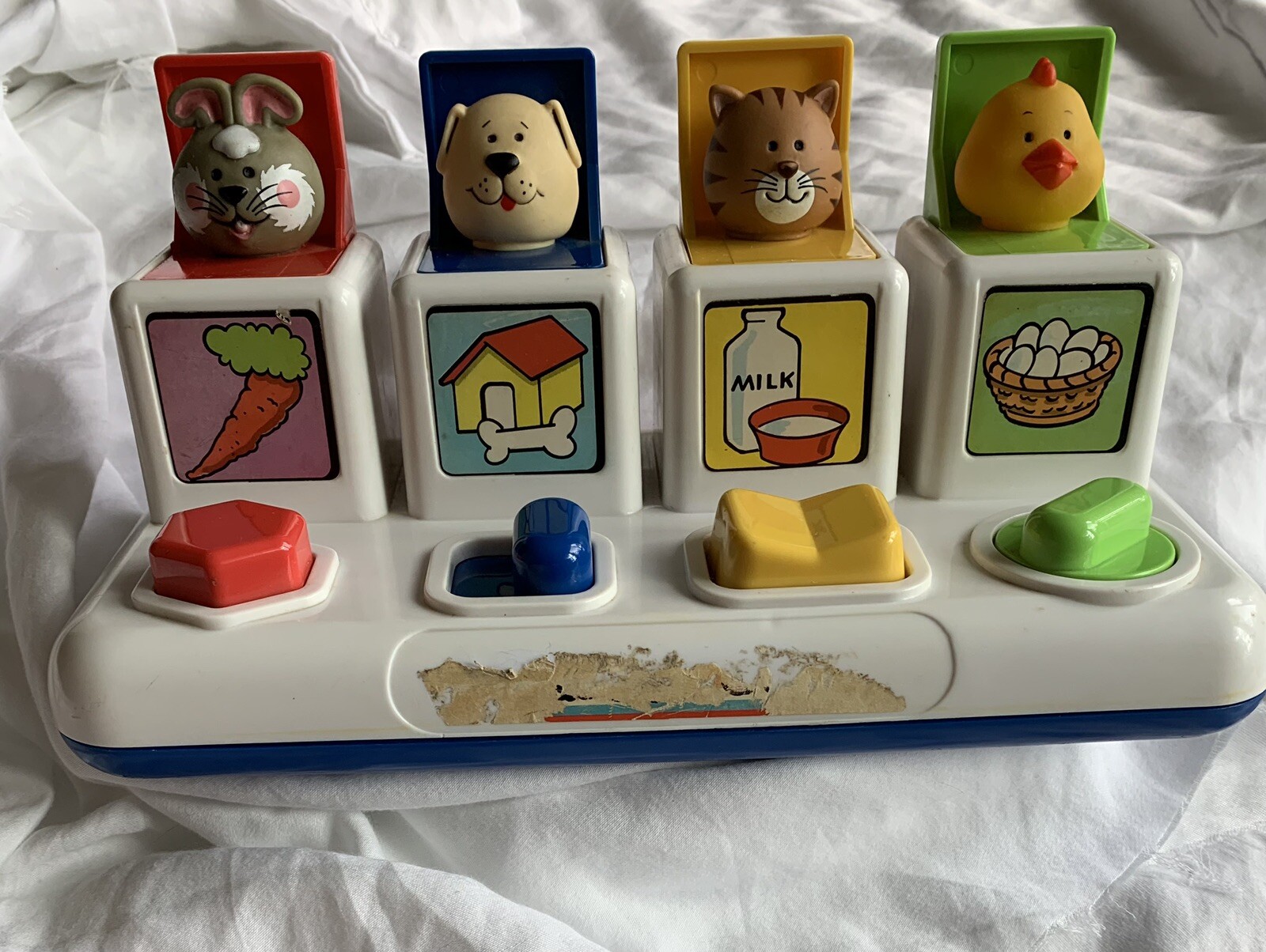 Vintage 1984 Pop-UP Pets Child Development toy, Working, bunny, dog, cat,chicken