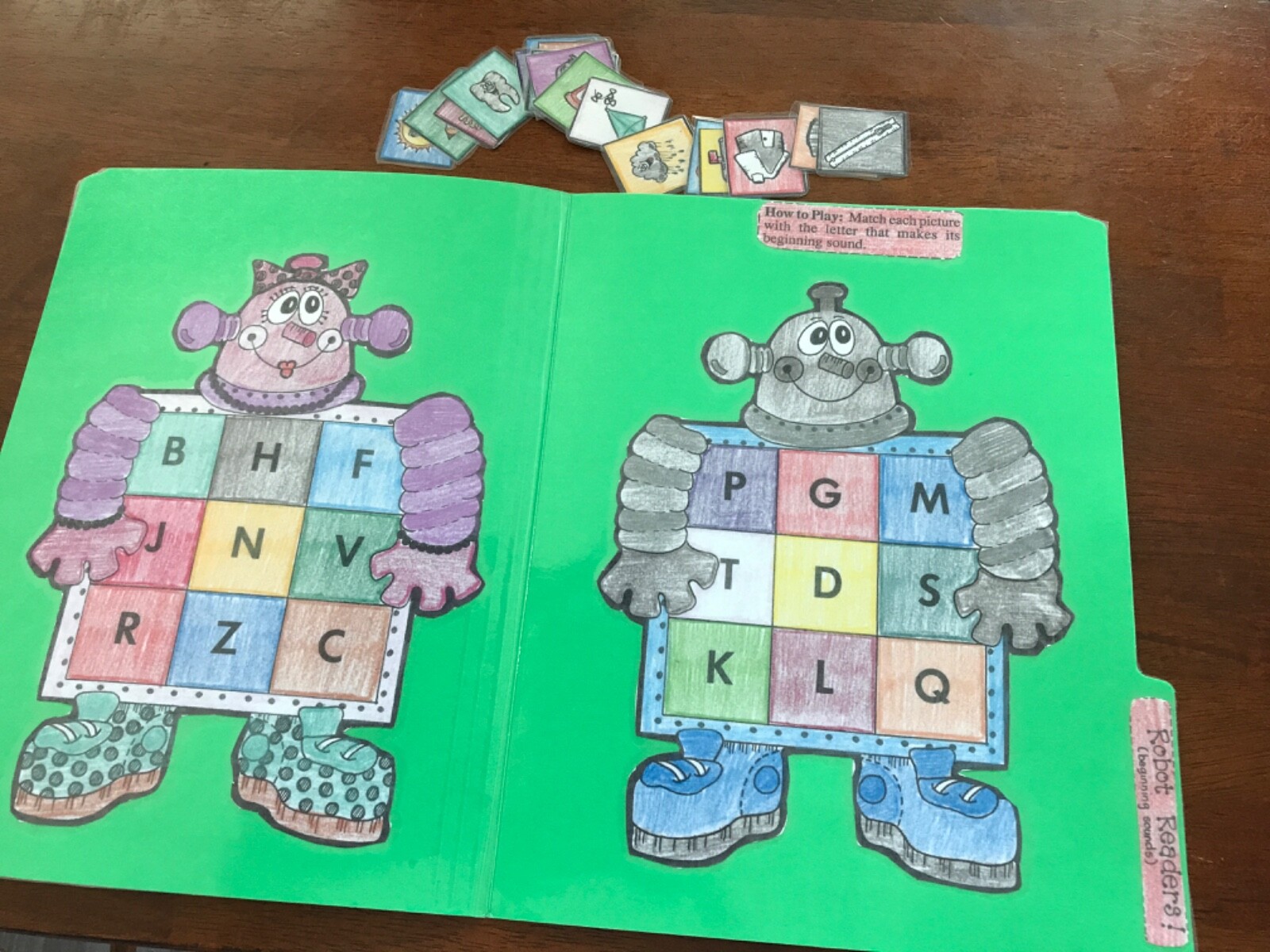 Robot Readers! Beginning Sounds Grade K language arts file folder game