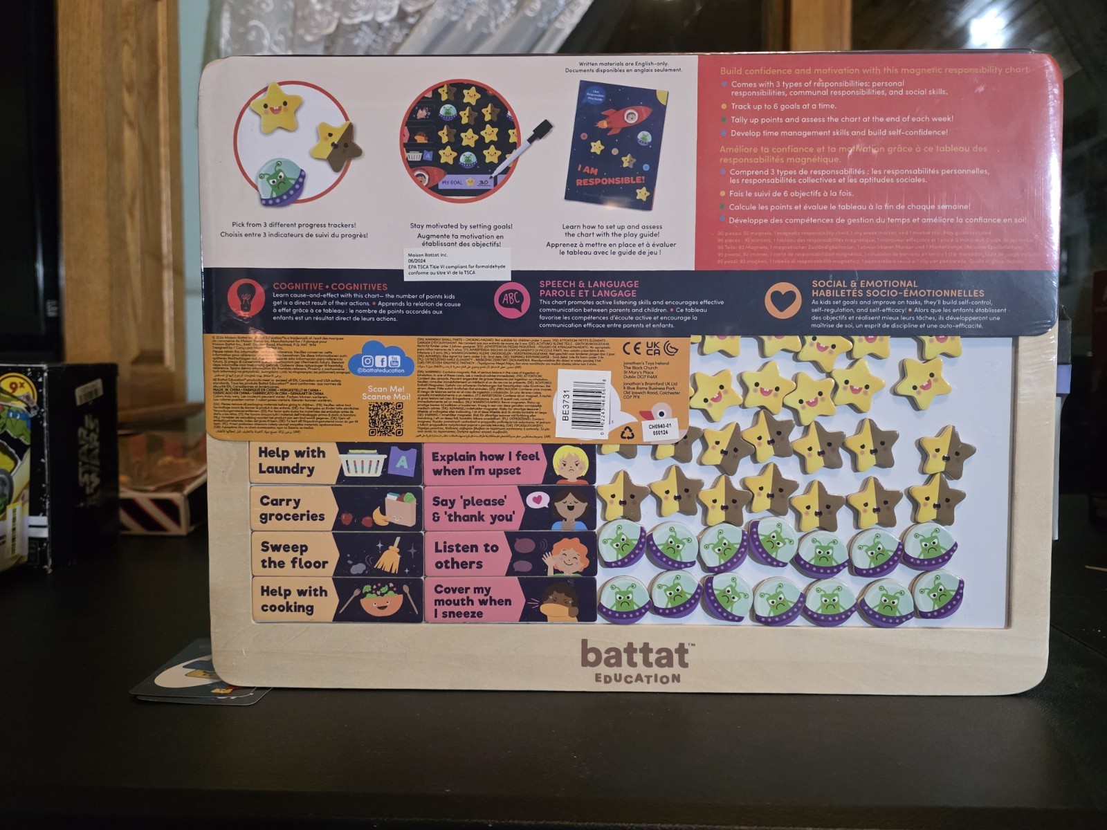 Battat Education Wooden Magnetic Responsibility Chart for Kids I am Responsible