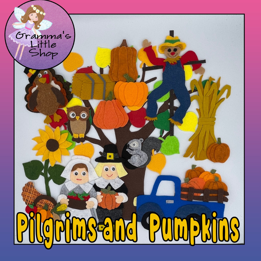  Pilgrims and Pumpkins Hospitality Felt Story Set for Felt or Flannel Board Play