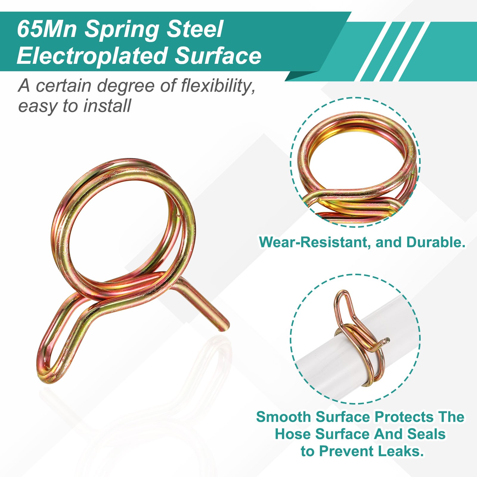 12Pcs 10mm ID Double Wire Spring Hose Clamp Spring Clips Clamps