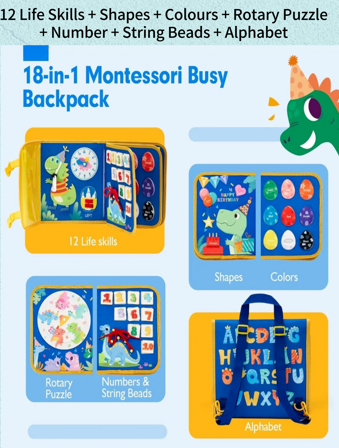 Busy Board Backpack Intelligence Learning Toy Travel Essential Montessori