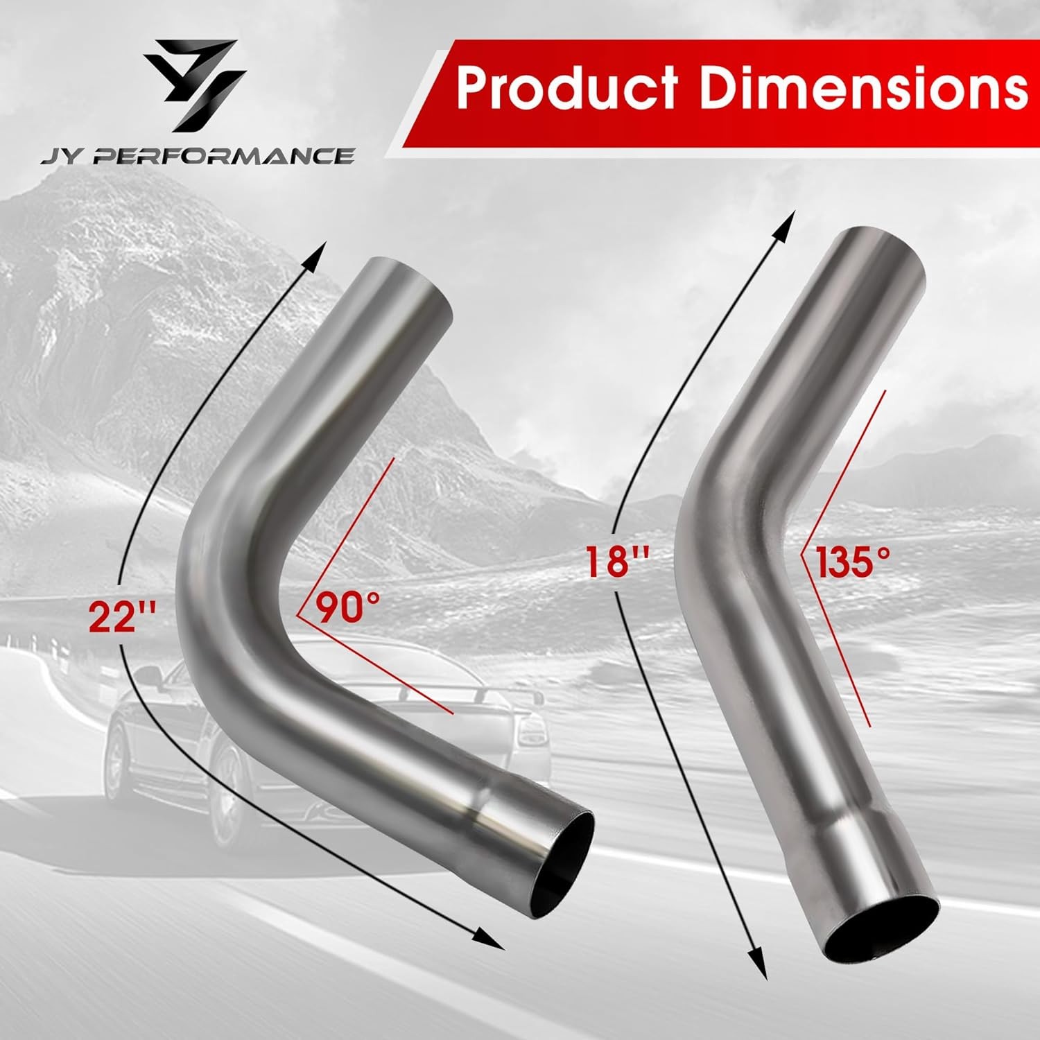 JY PERFORMANCE 2.5 Inch Universal T304 Stainless Steel Exhaust Pipe Tubing Kit 1
