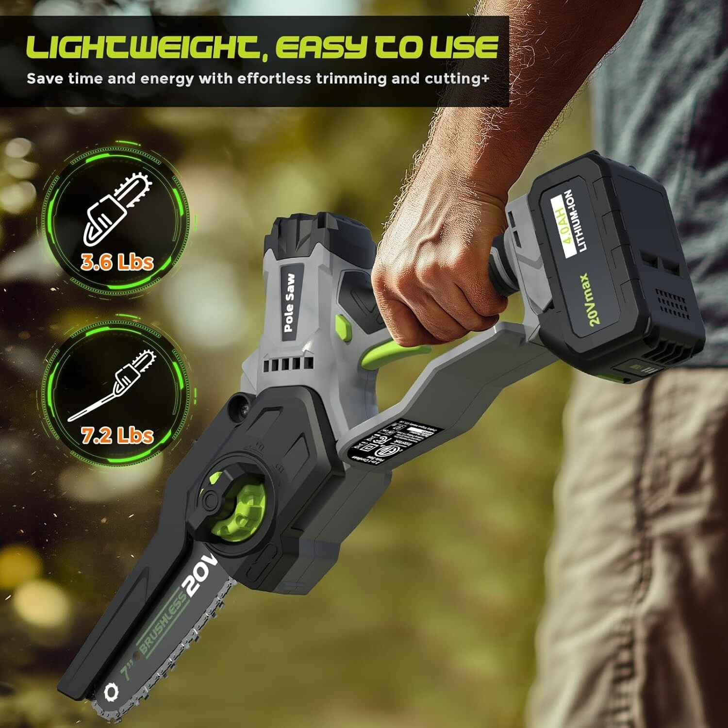 2-in-1 Cordless Pole Saw (2025 Upgraded), 7 Inch Brushless Mini Chainsaw with