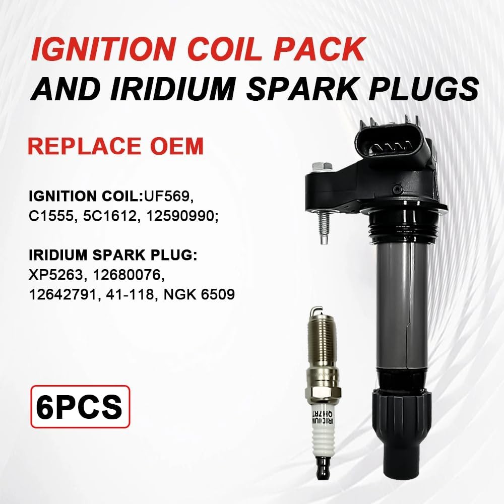 UF569 Ignition Coil Pack and 6509 Iridium Spark Plugs Compatible with Chevy