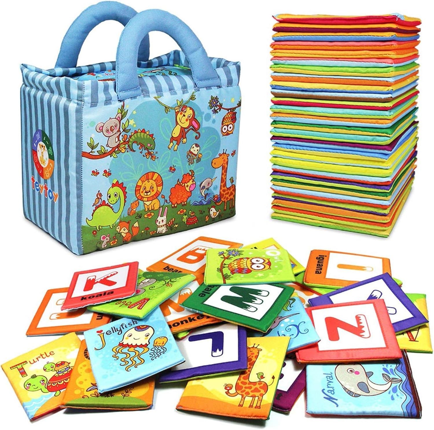 Baby Toy Zoo Series 26pcs Soft Alphabet Cards with Cloth Bag for Over 0