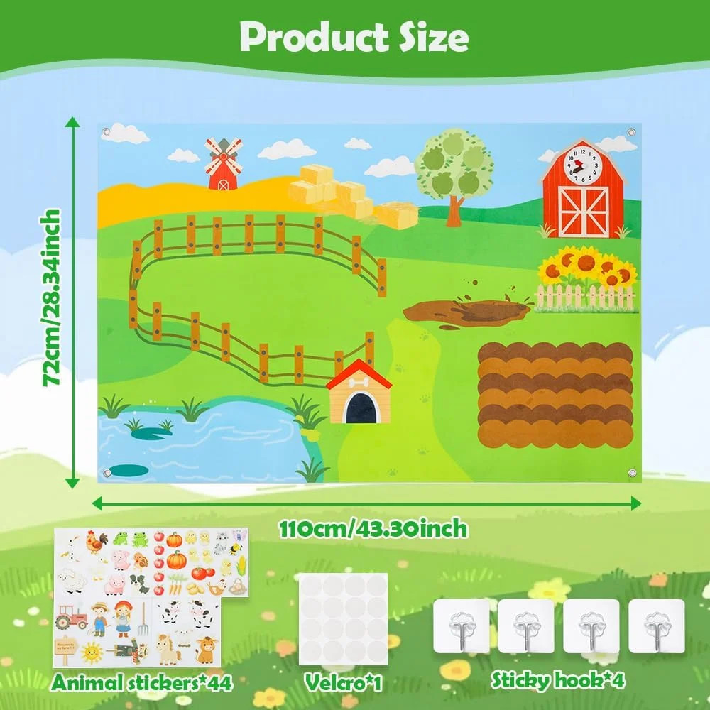 Farm Felt Story Board Set with 44pcs Animal Figures and Clock Number Learning Ch